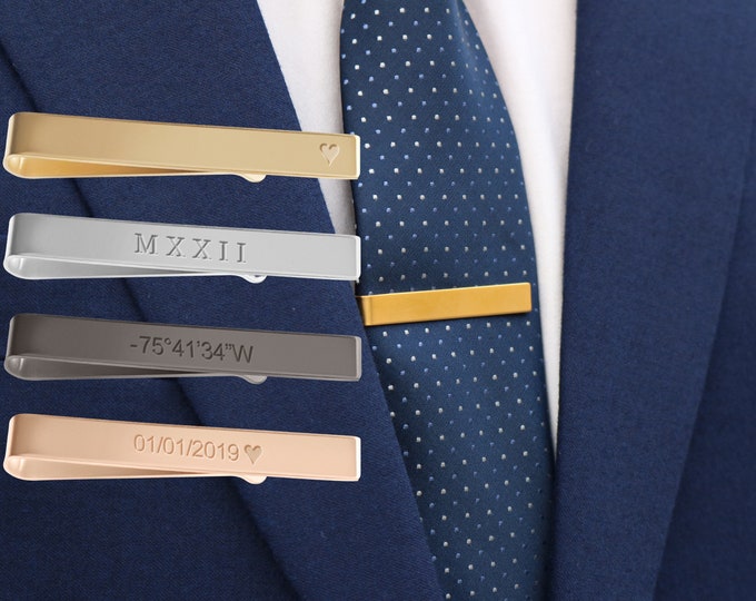 Personalized Tie Clips, Gold Tie Clip, Tie Clips, Men's Custom Tie Bar, Groomsmen gift, Gift for Dad, Men's Wedding Tie Accessories