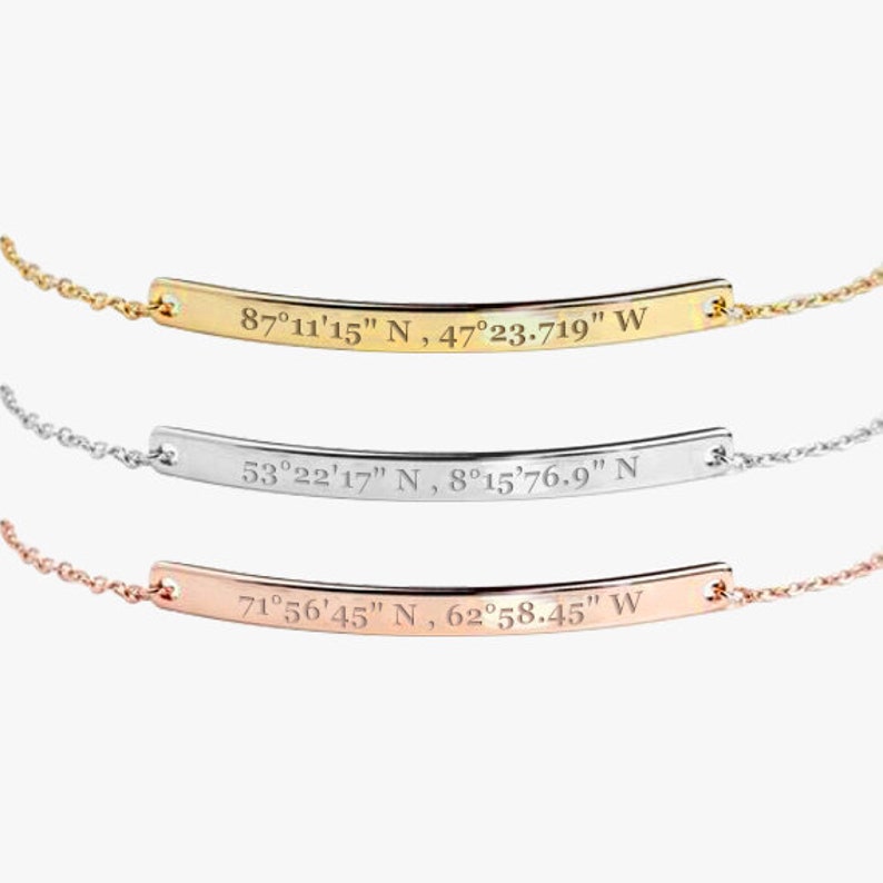 18K plated Personalized bracelet-Gift for Mom-Custom Coordinates Bracelet Engraved Bracelets For Women-Personalized bracelet image 2