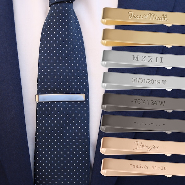 Personalized Tie Clips, Gold Tie Clip, Tie Clips, Men's Custom Tie Bar, Groomsmen gift, Gift for Dad, Men's Wedding Tie Accessories