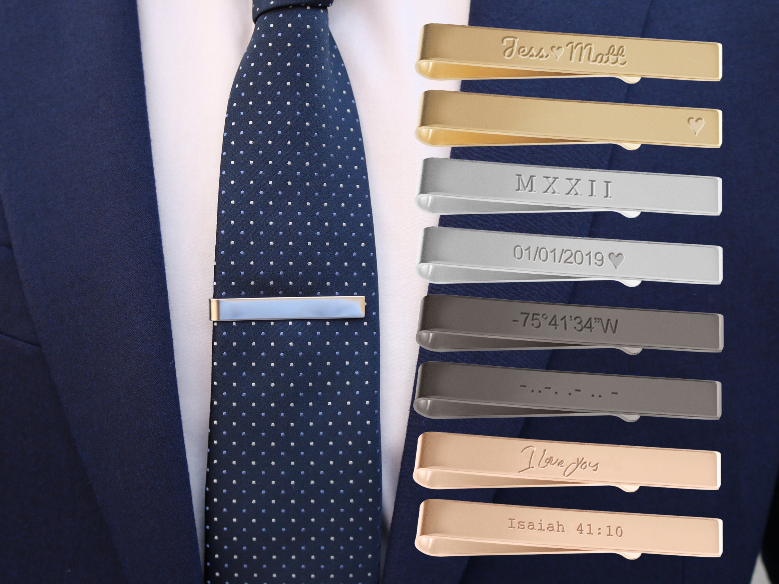 Personalized Tie Clips, Gold Tie Clip, Tie Clips, Men's Custom Tie Bar,  Groomsmen Gift, Gift for Dad, Men's Wedding Tie Accessories 