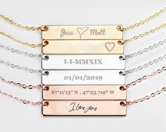 18k Plated Personalized Bar Necklace Custom Name Graduation gift Women Name Necklace Name Plate Necklace Initial Necklace Gold Bar Necklace