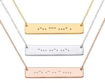 18k Morse code Necklace, Personalized Birthstone jewelry, Bridesmaid necklace, Secret code, Modern bride Wedding jewelry, Mothers day gifts