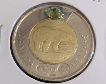 Canada 2019 Toonie 2 Dollars Coin Polar Bear two dollar with Natural Peridot 1.20 ct