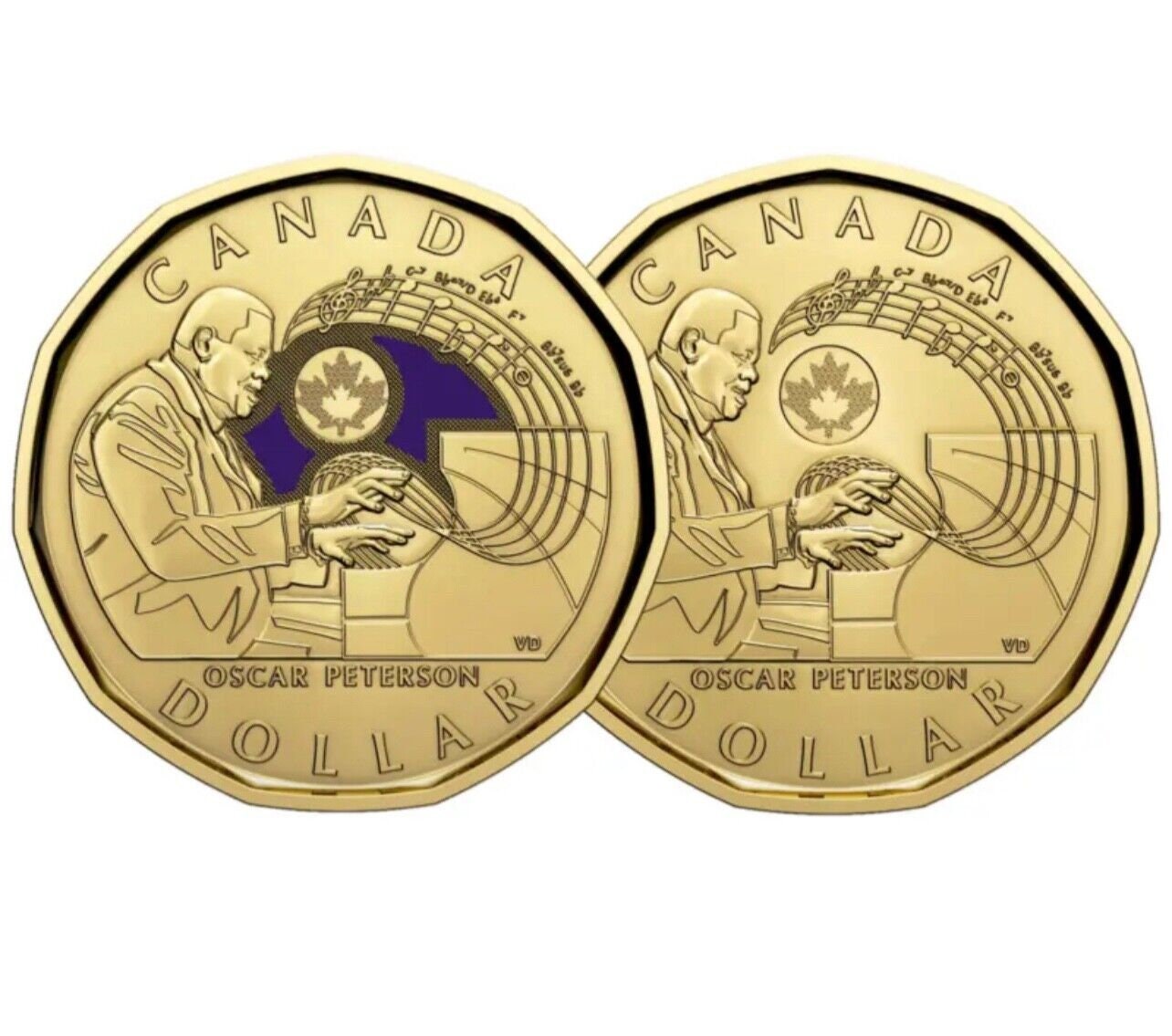 2022 Canadian 1 Dollar Celebrating Oscar Peterson Coloured and Non Coloured  Loonie Dollar Coin One Dollar Coin Canada Coins BU Uncirculated 