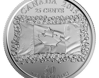 2015 Canada 25 Cent 50 Year Flag Commemorative Canadian Quarter Non colored  Canada coins