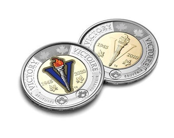 2020 Canada Toonie 75th Anniversary of the End WWII Coloured and Non coloured UNC 75 Years 2 Dollar coins incirculated