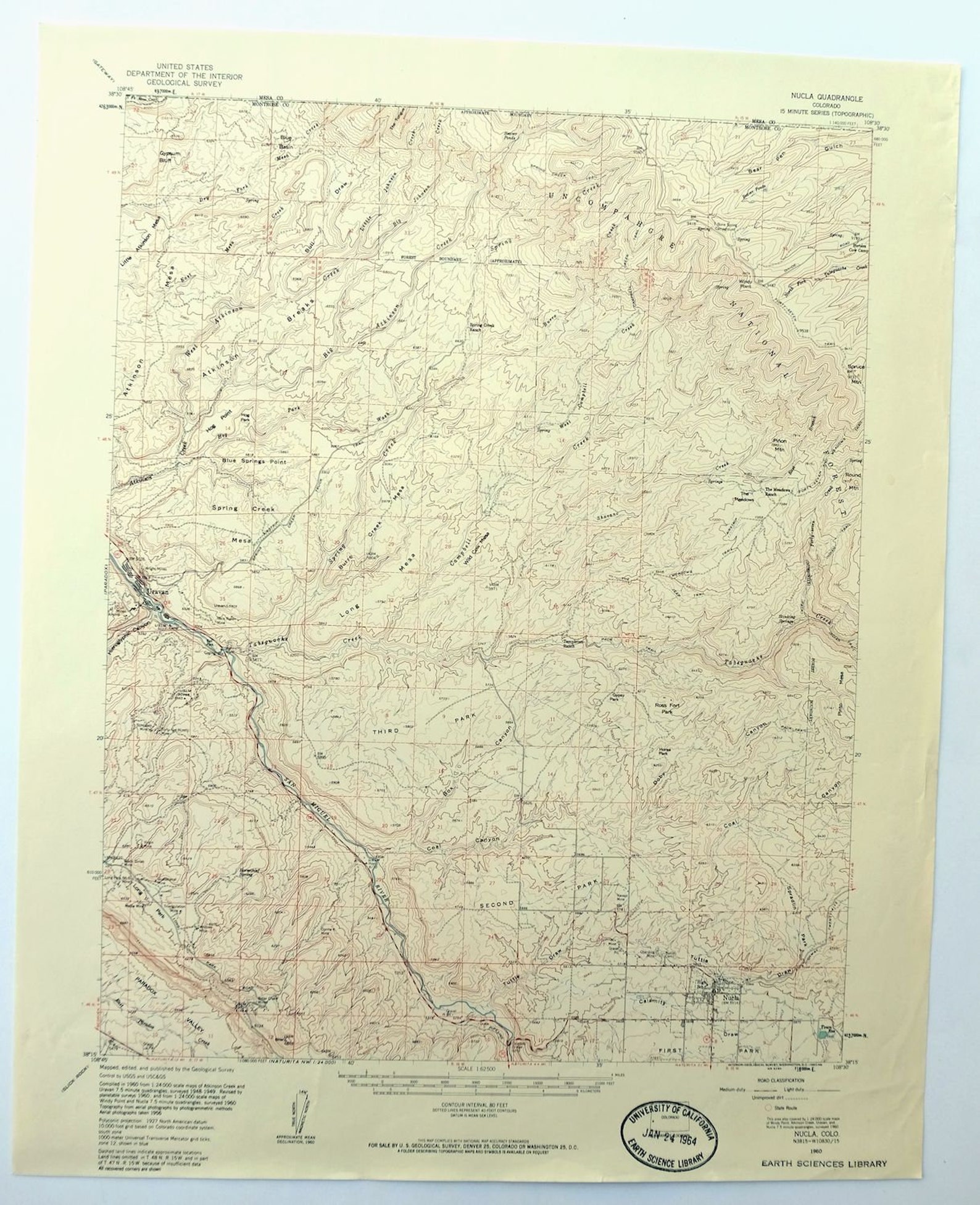 Nucla Colorado Vintage Original USGS Topo Map 1960 Tabeguache Etsy