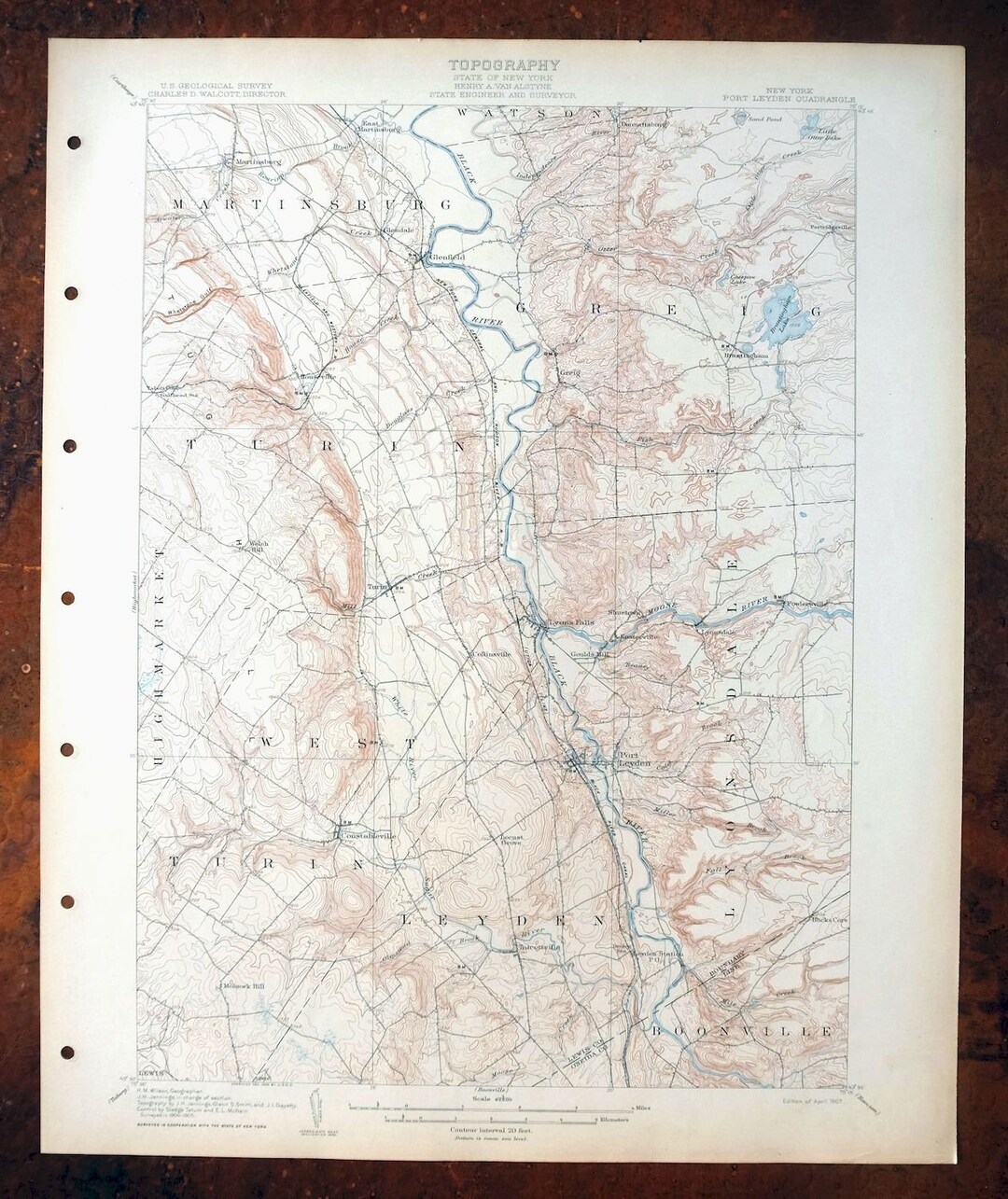 1907 Port Leyden Glenfield Mohawk Hill New York Historical Rare Antique Original USGS