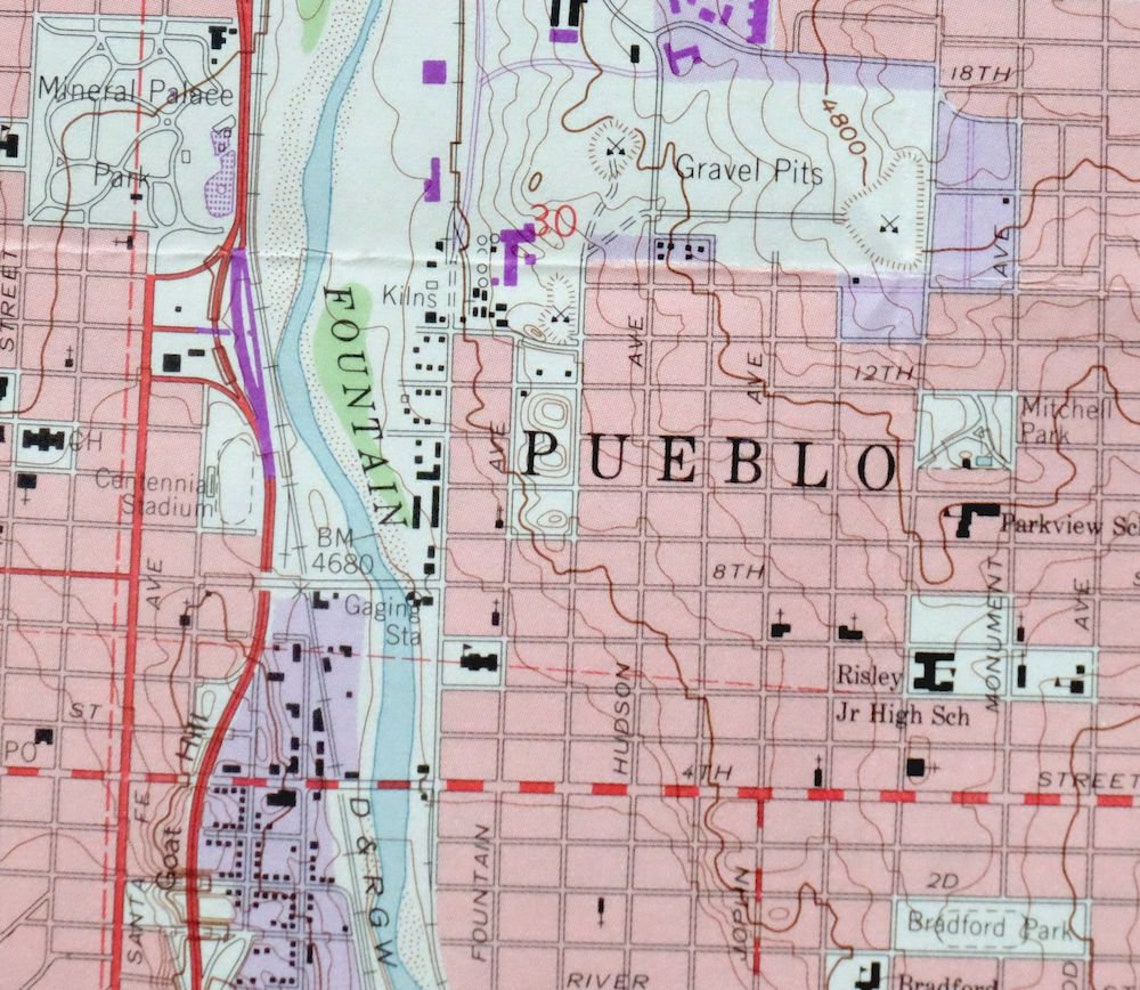 Northeast Pueblo Colorado Vintage Original USGS Topographic Map 1974 7.