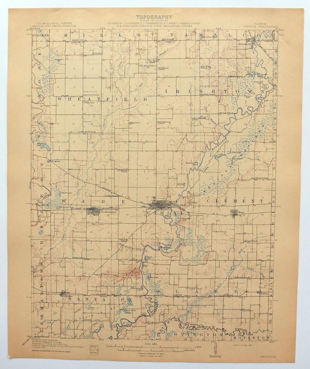 1910 Carlyle Illinois Historical Rare Antique Original USGS Topo Map