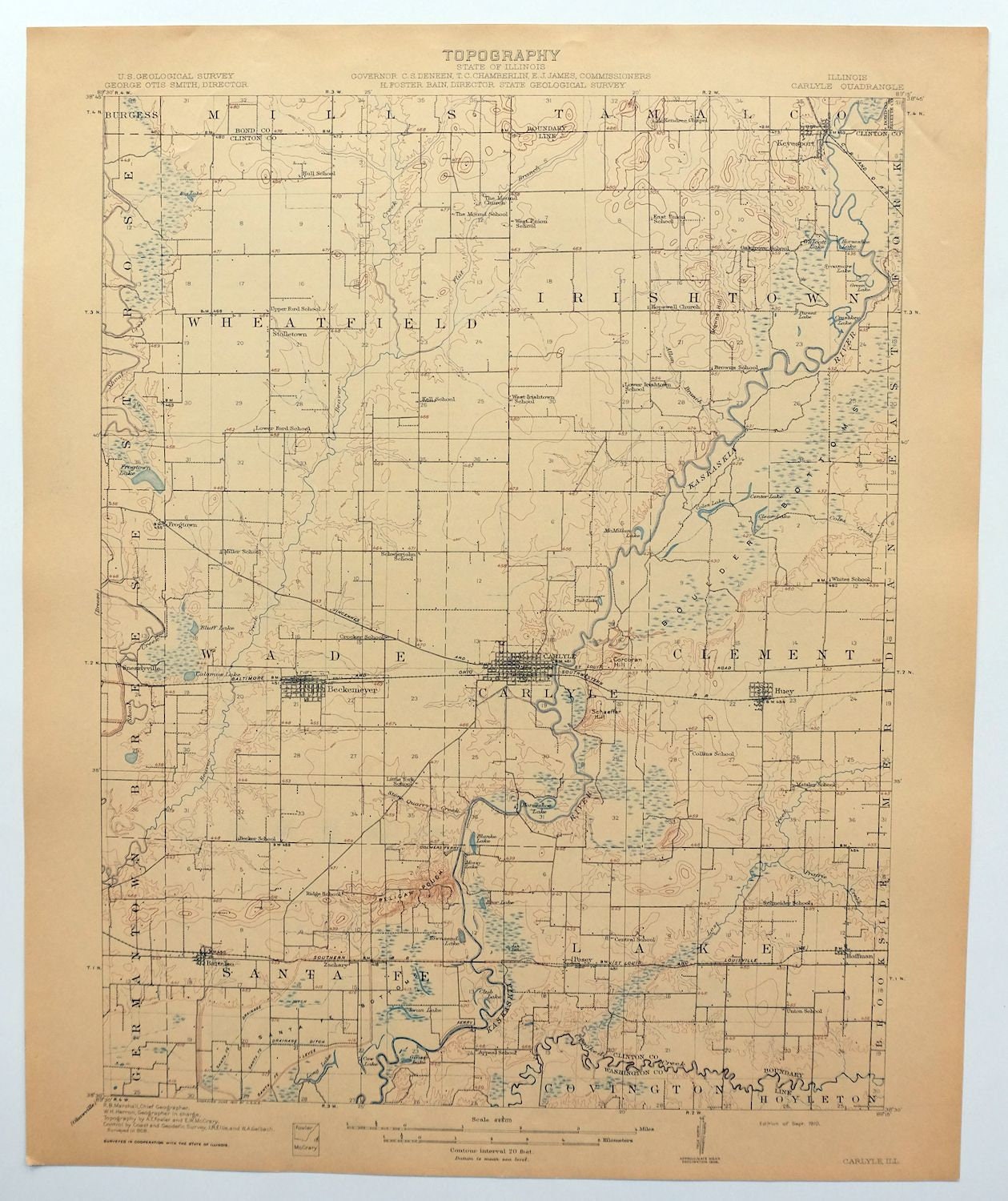 1910 Carlyle Illinois Historical Rare Antique Original USGS Topo Map