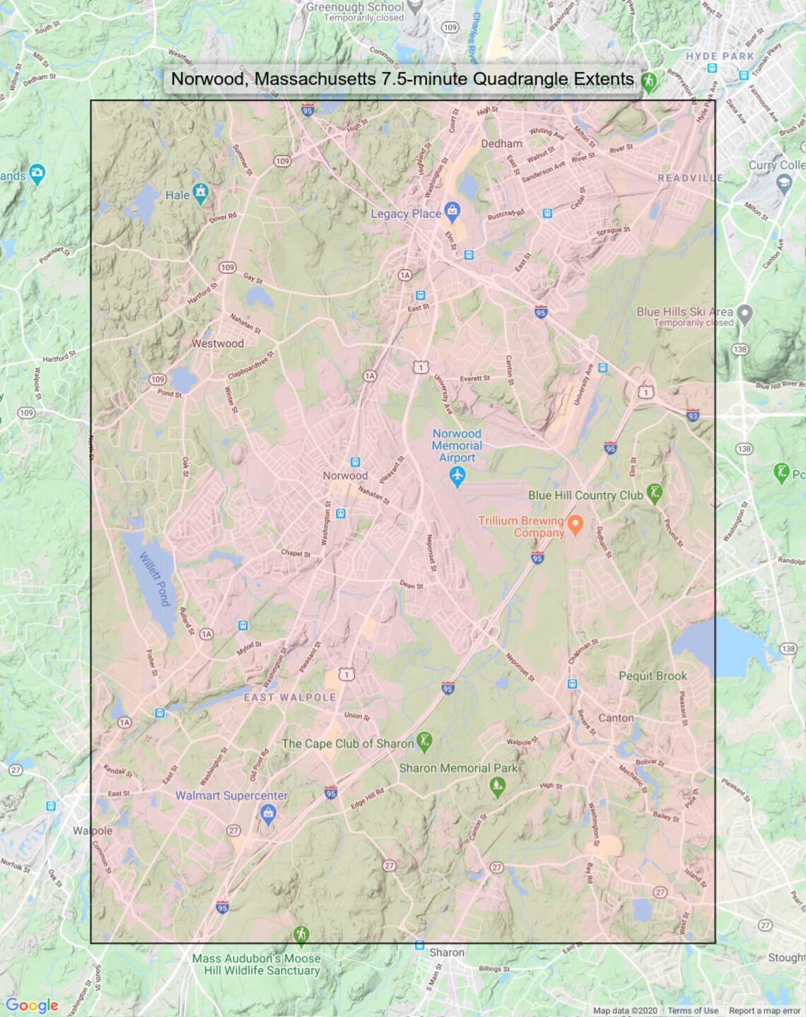 Norwood Massachusetts Vintage Original USGS Topo Map 1958 - Etsy
