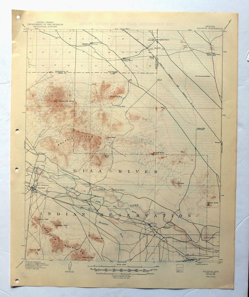 Sacaton Arizona Vintage Original USGS Topo Map 1907 Gilbert Etsy