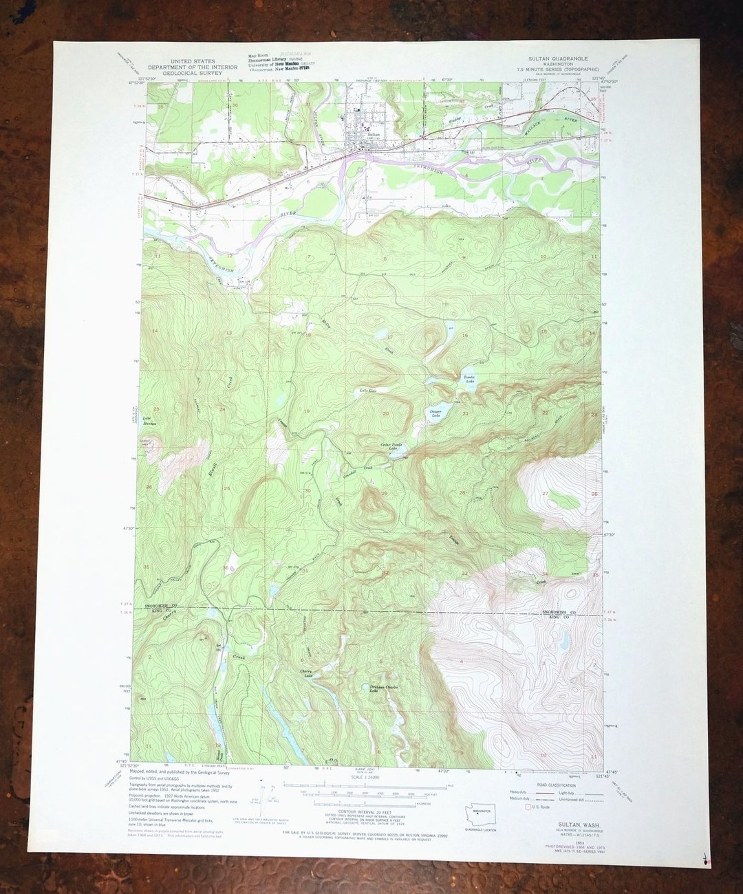 Sultan Skykomish River Cherry Lake Washington Vintage Original USGS Topographic Map 1973 Dagger