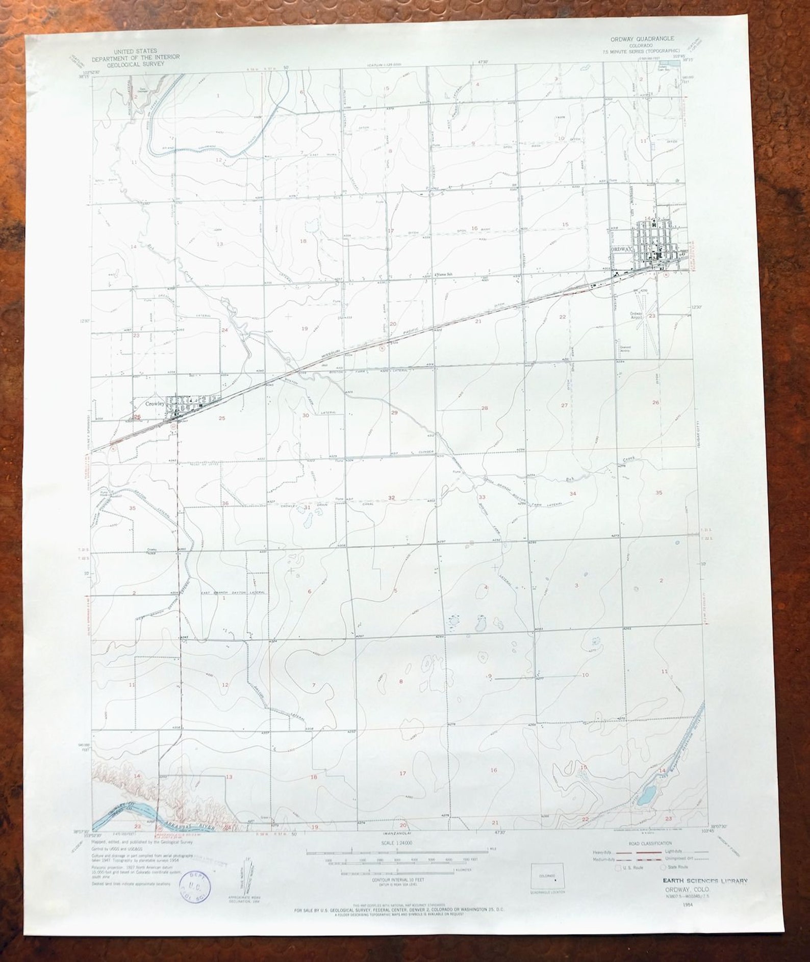 Ordway Colorado Vintage Original USGS Topo Map 1954 Crowley Etsy