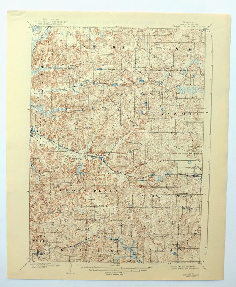Cross Plains Wisconsin Vintage Original USGS Topo Map 1909 Etsy