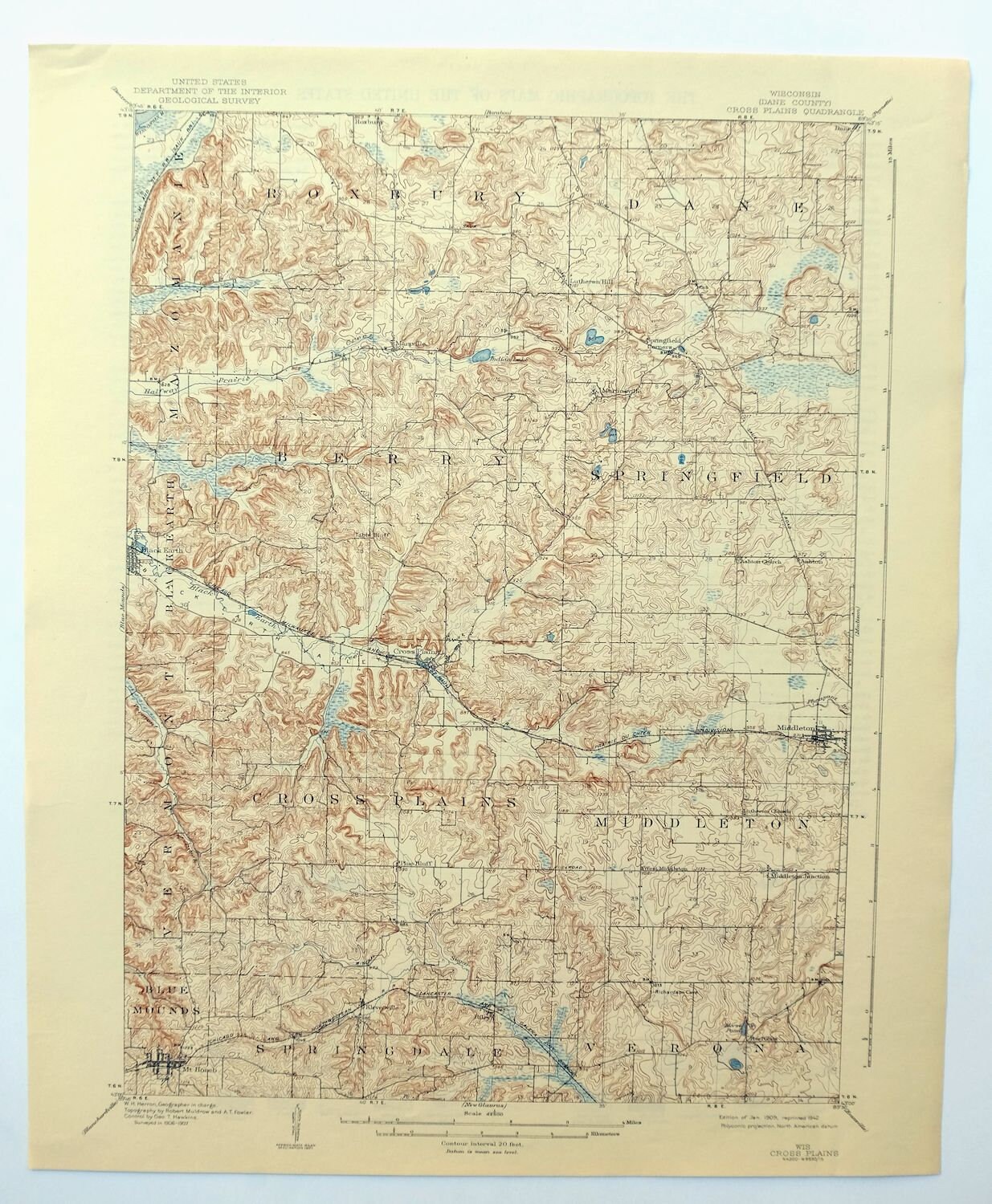 Cross Plains Wisconsin Vintage Original USGS Topo Map 1909 Etsy UK