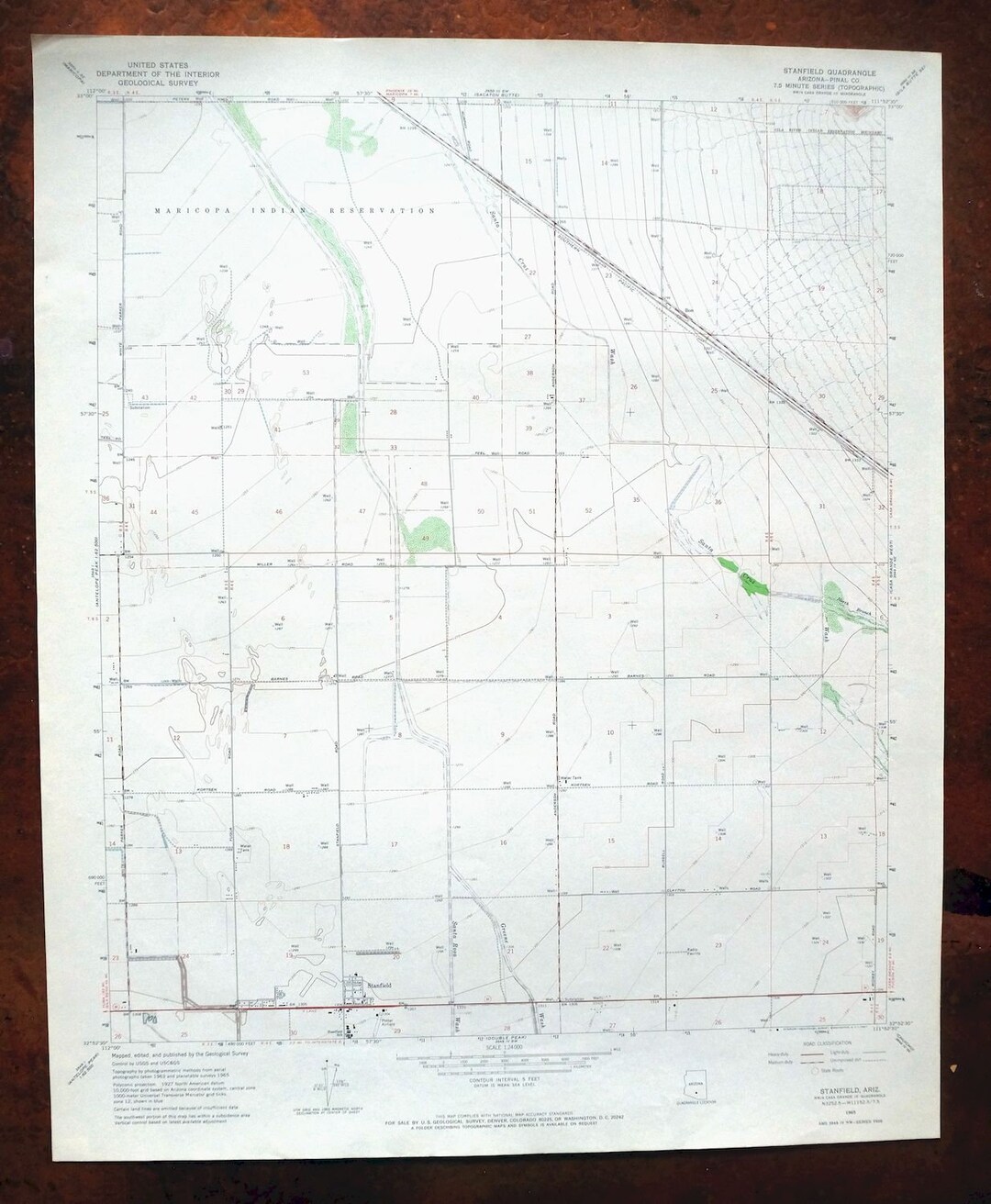 Stanfield Arizona Vintage Original USGS Topo Map 1965 Etsy
