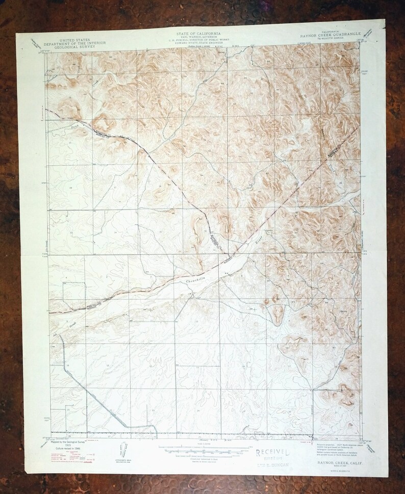 1947 Raynor Creek Chowchilla River California Vintage Original USGS Topo Map 7.5minute