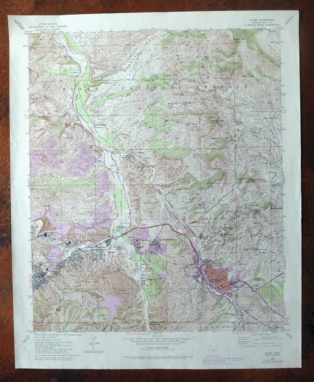 Globe Miami Claypool Arizona Original USGS Topo Map 1982 Pinal Creek 7.