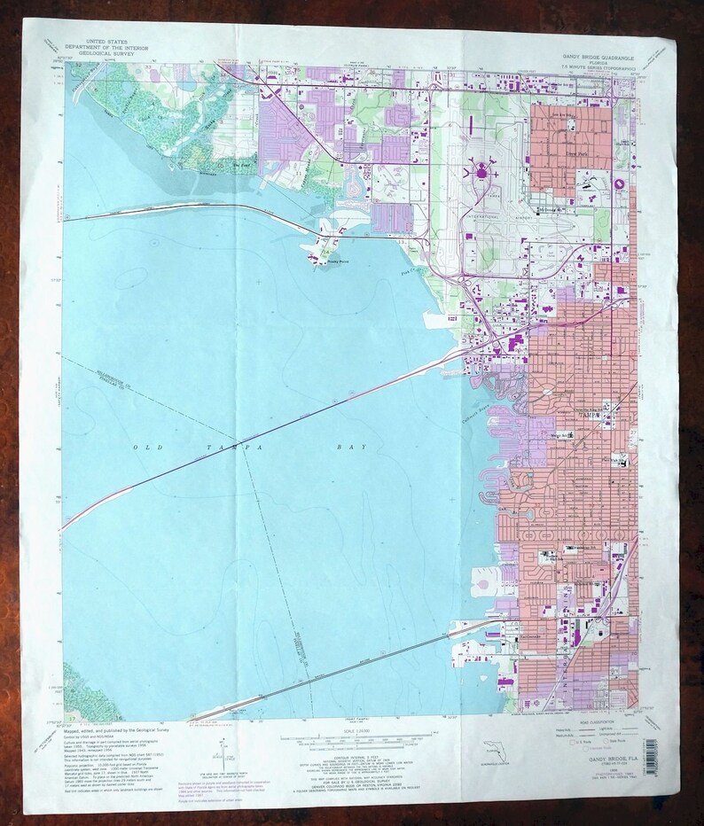 Gandy Bridge Tampa Florida Original USGS Topographic Map 1987 Etsy