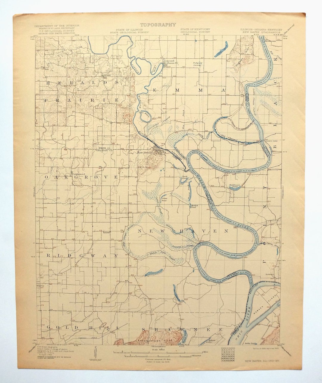 New Haven Illinois Indiana Historical Antique Original USGS Topo Map 1906 Ridgway 15minute