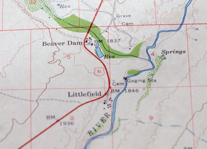 Littlefield Arizona Utah Vintage Original USGS Topo Map 1954 Etsy