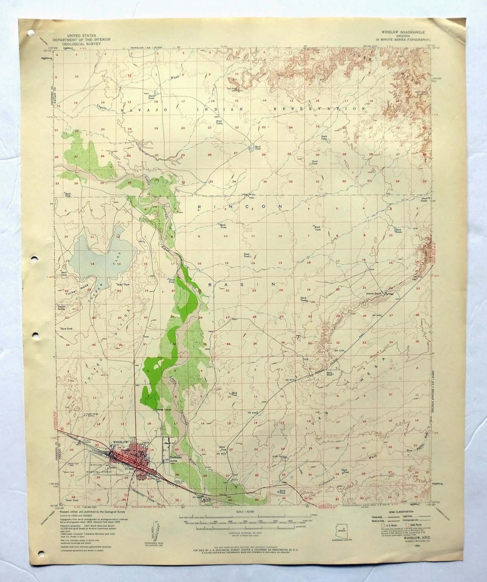 Winslow Arizona Vintage Original USGS Topo Map 1954 15minute Etsy Canada