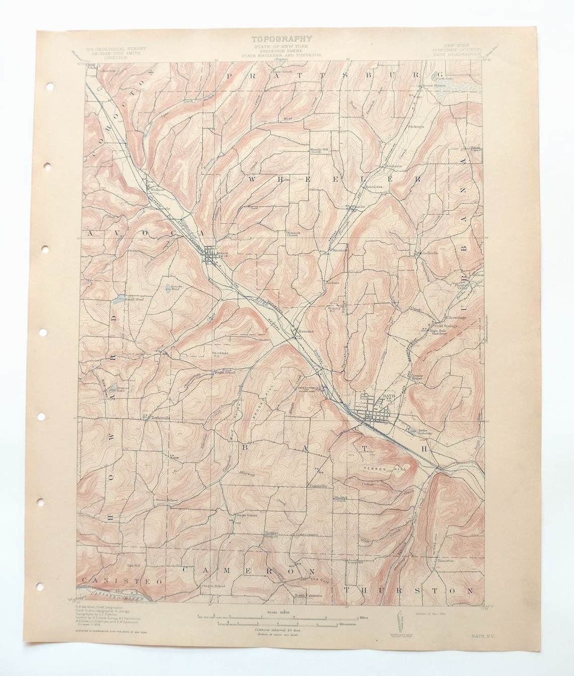 1910 Bath New York Historical Rare Antique Original USGS Topo Etsy