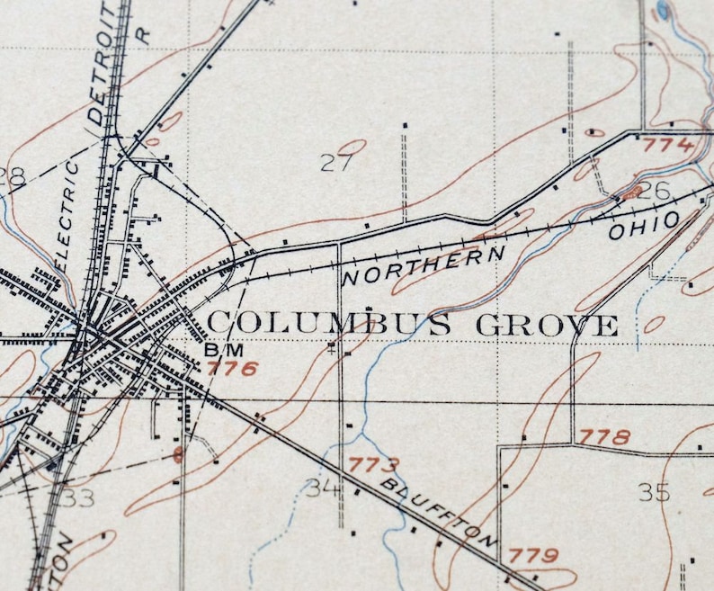 1908 Columbus Grove Ohio Historical Rare Antique Original USGS Etsy