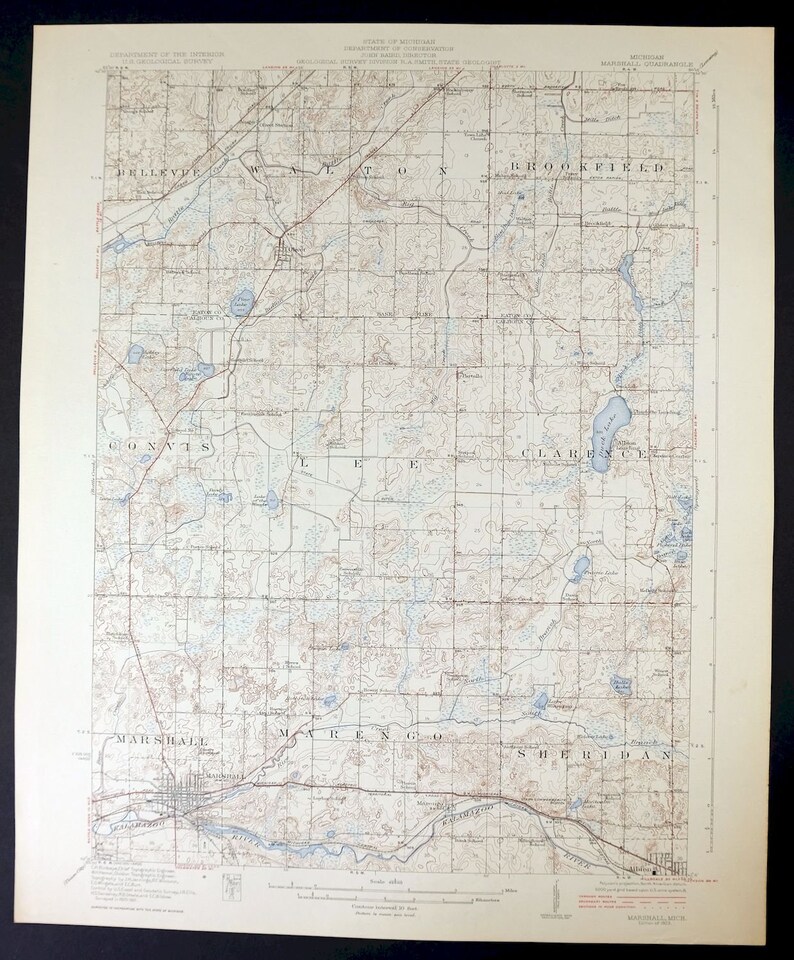 1923 Marshall Michigan Vintage Original USGS Topo Map Albion | Etsy
