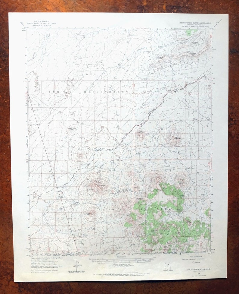 Egloffstein Butte Hopi Navajo Arizona Vintage Original USGS Topo Map 1966 15-minute Topographic