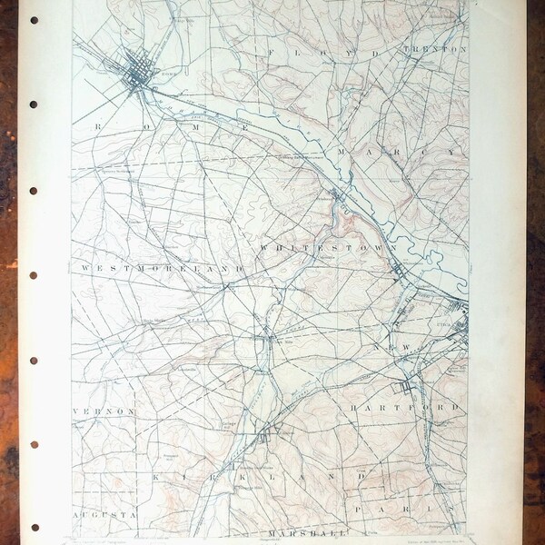 Oriskany Utica Rome New York Historical Antique Original USGS Topo Map 1898 Clinton 15-minute Topographic