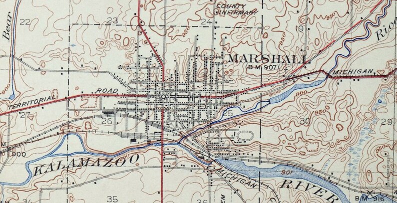 1923 Marshall Michigan Vintage Original USGS Topo Map Albion | Etsy