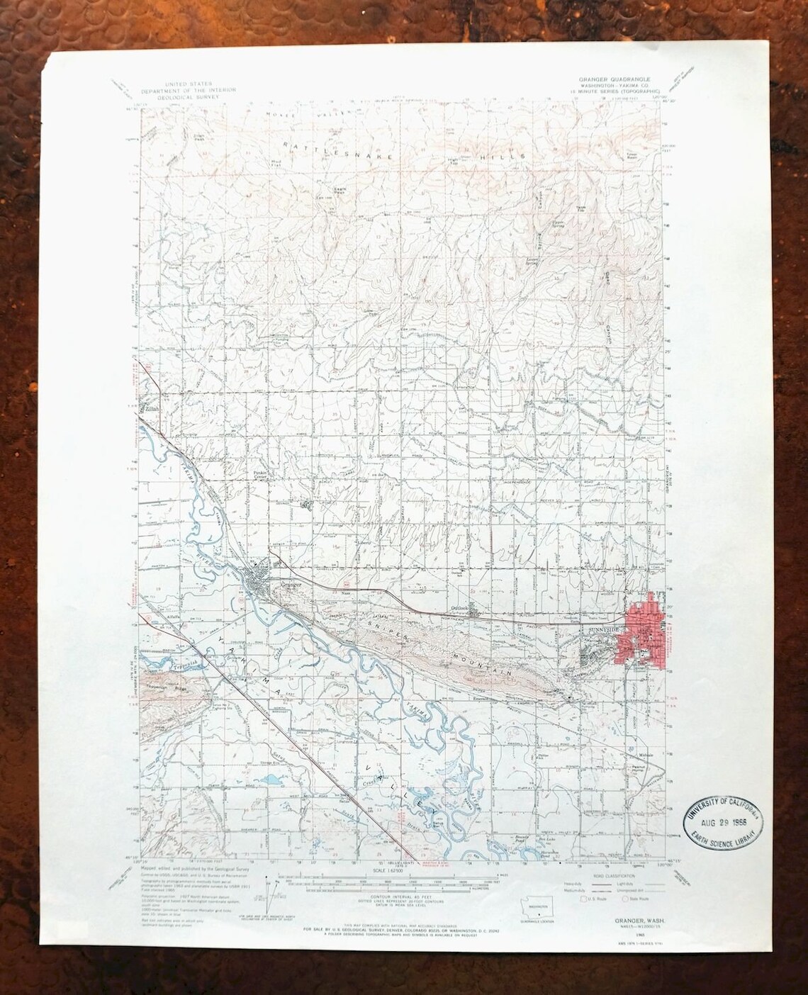 Granger Washington Vintage Original USGS Topo Map 1965 Etsy