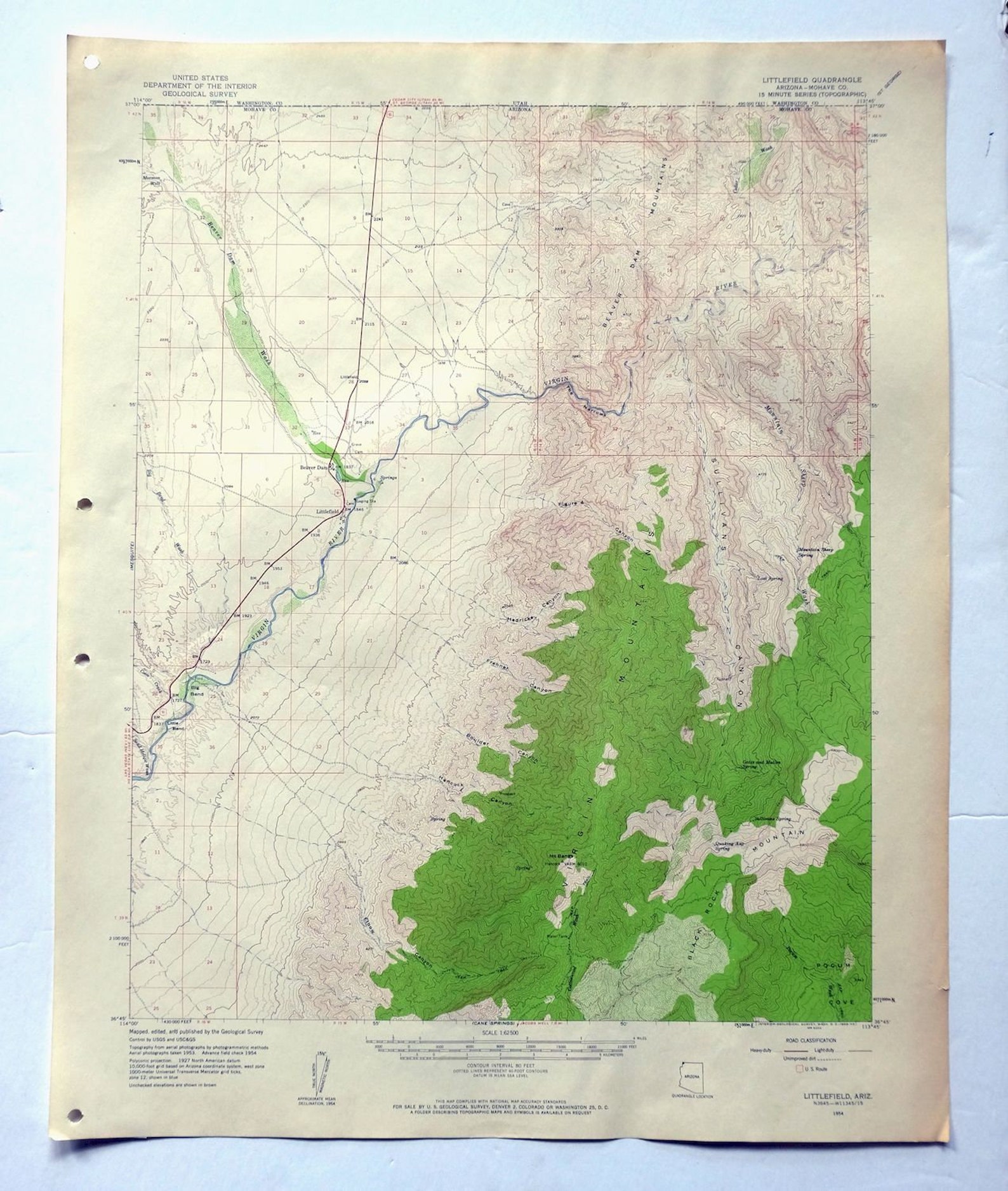 Littlefield Arizona Utah Vintage Original USGS Topo Map 1954 Etsy.de