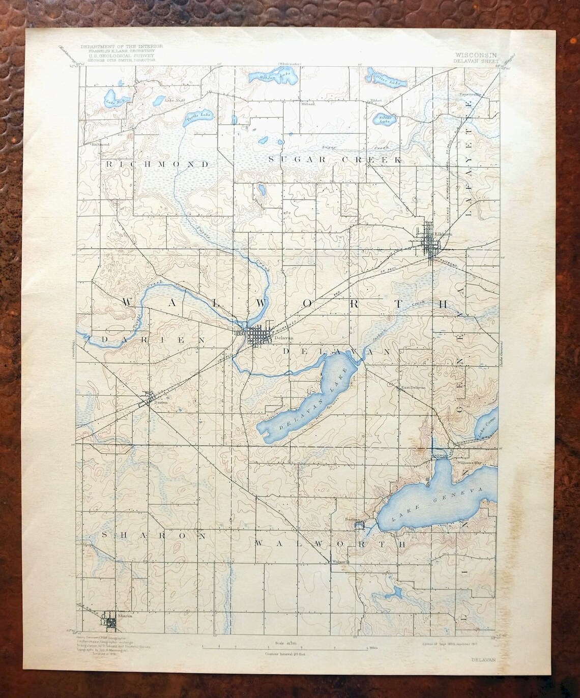 Delavan Wisconsin Historical Antique Original USGS Topo Map Etsy