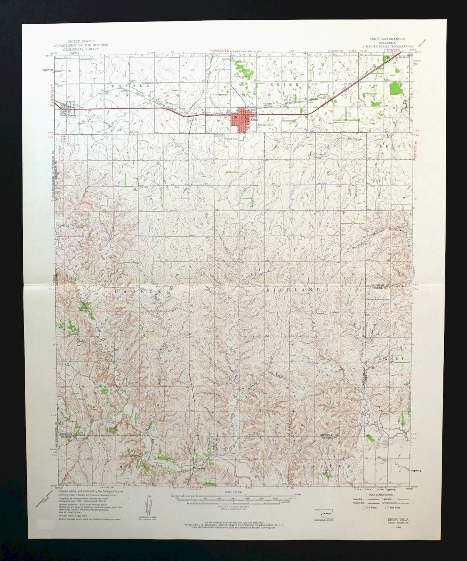 Erick Oklahoma Vintage Original USGS Topographic Map 1961 Etsy