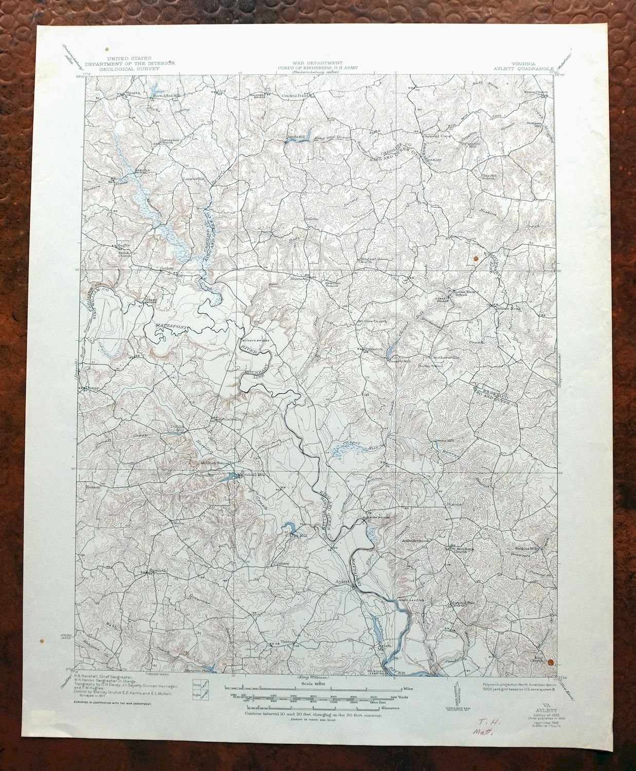 Aylett Virginia Vintage Original USGS War Department Topo Map Etsy