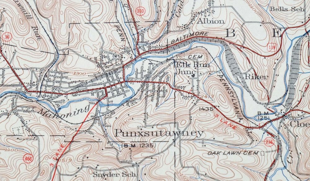 Punxsutawney Pennsylvania Vintage Original USGS Topo Map 1939 Rossiter Big Run 15minute