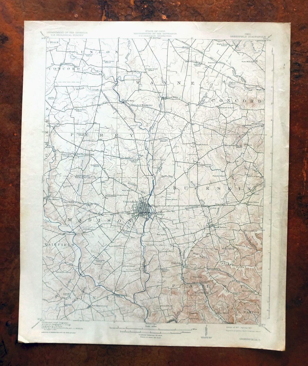 Greenfield Ohio Vintage Original USGS Topo Map 1917 South Etsy