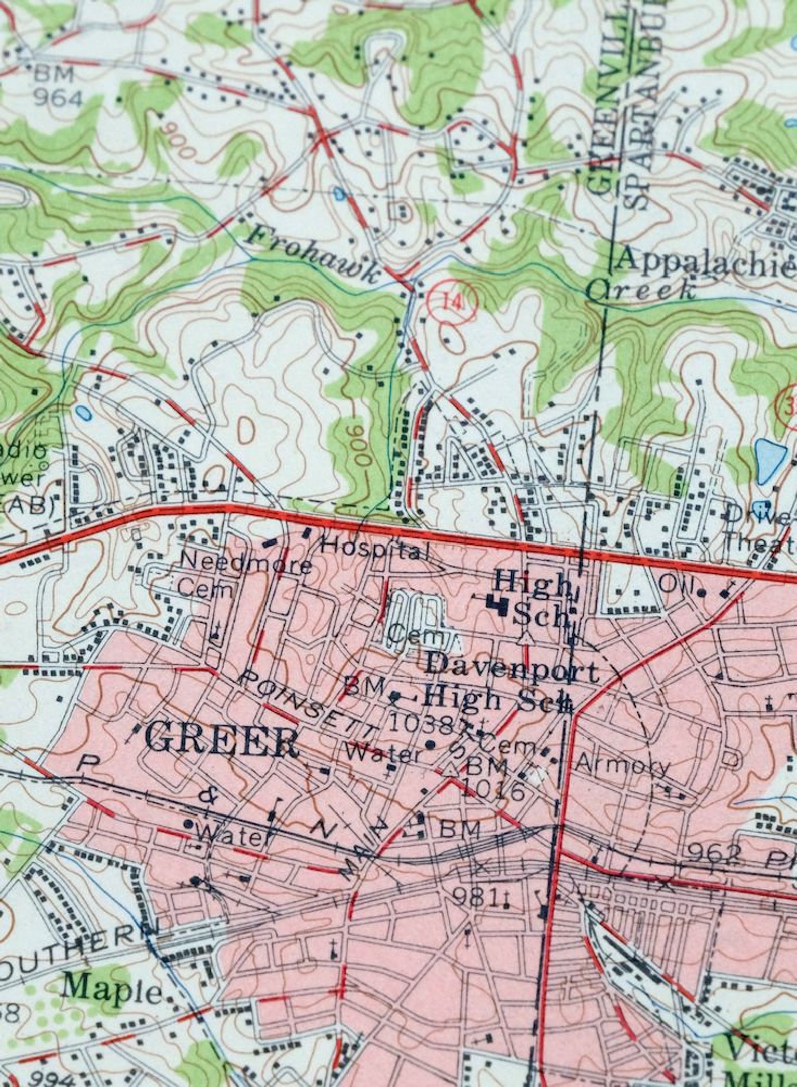 Greer South Carolina Vintage Original USGS Topo Map 1957 Simpsonville