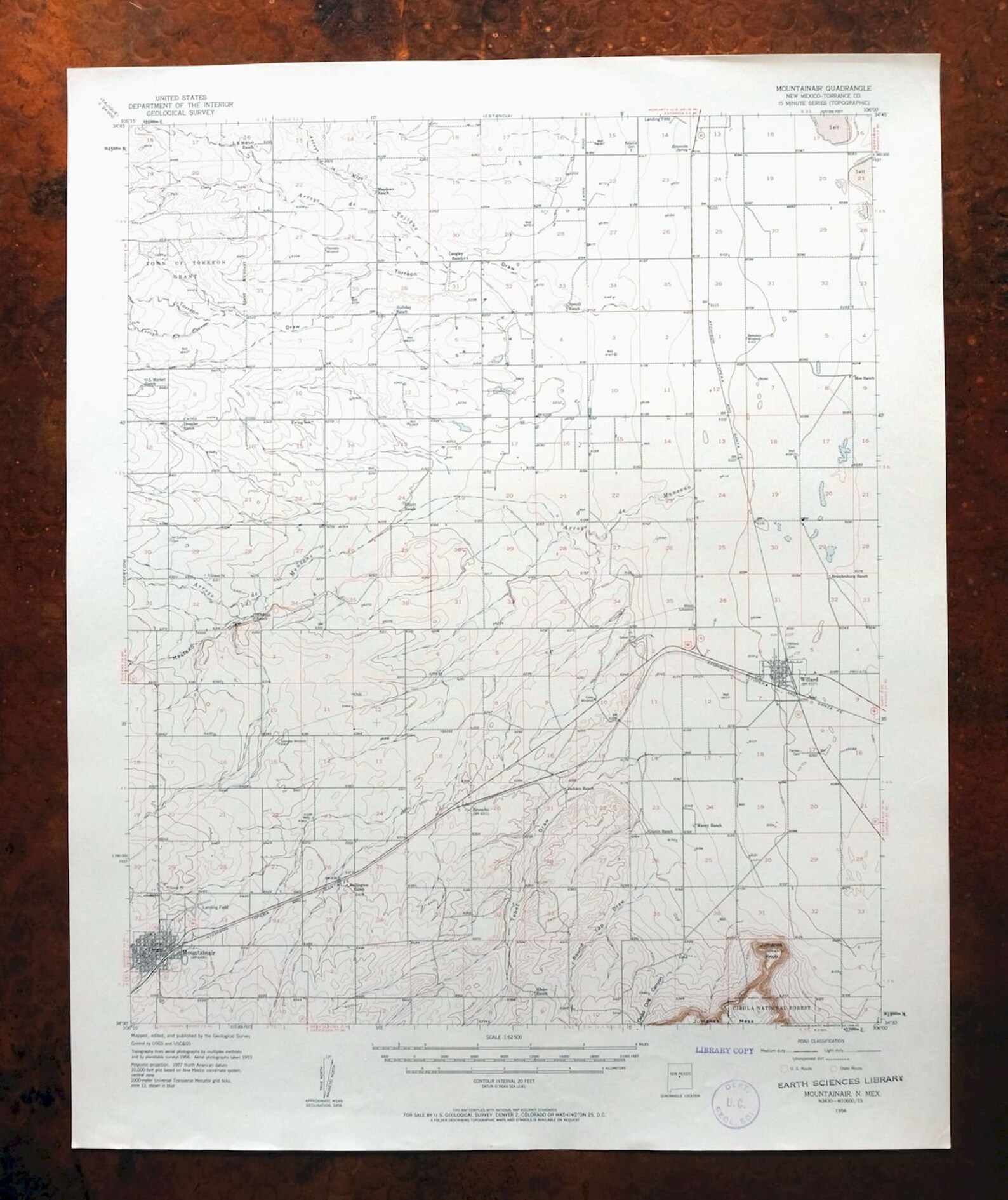 Mountainair New Mexico Vintage Original USGS Topo Map 1956 Etsy.de