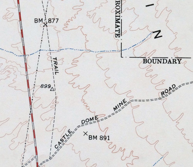 Red Hill Chocolate Mountains Castle Dome Plain Arizona California Vintage Original USGS Topo Map 1954 15-minute Topographic
