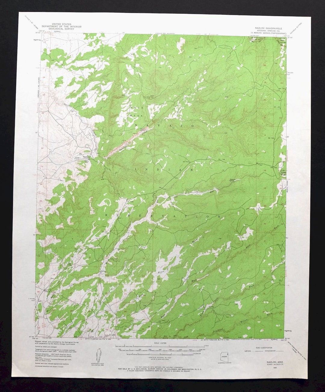 Nazlini Arizona Vintage Original USGS Topographic Map 1955 Etsy