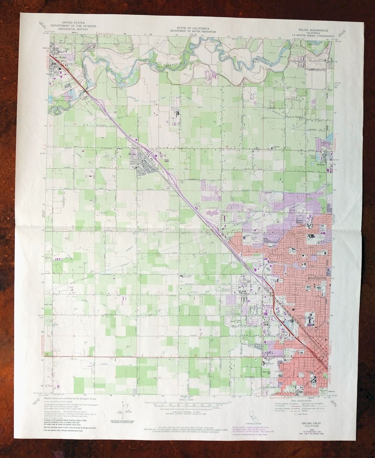Salida California Original USGS Topo Map 1987 Modesto Etsy