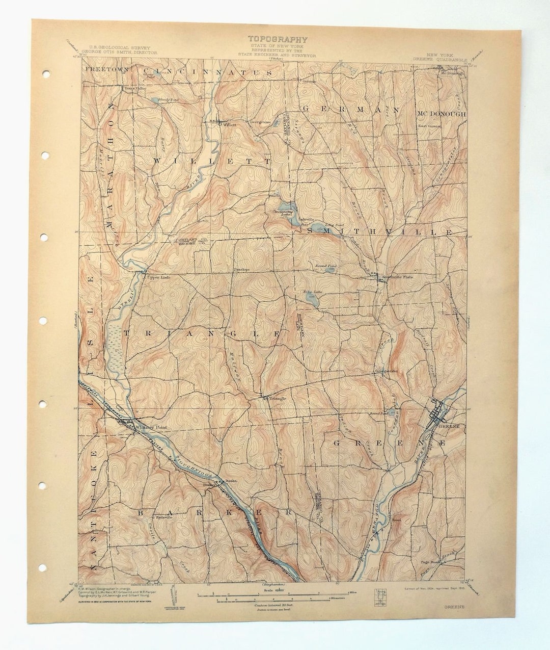 Greene Whitney Point New York Historical Rare Antique Original USGS
