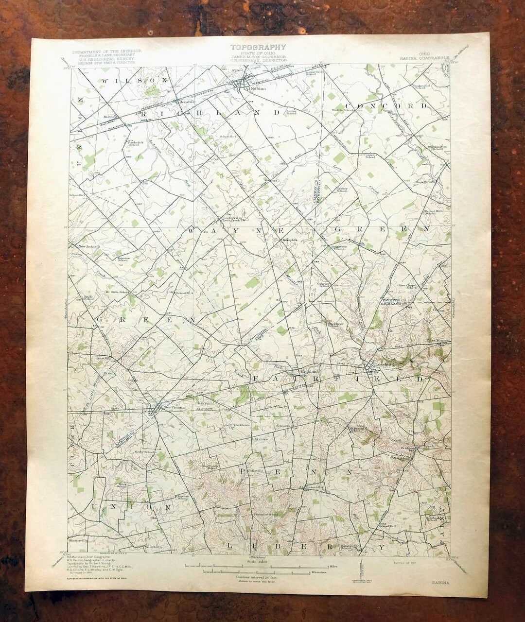 1917 Sabina Ohio Historical Antique Original USGS Topo Map Etsy