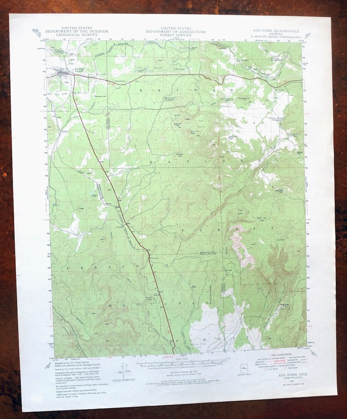 Ash Fork Kaibab NF Prescott Arizona Vintage Original USGS Topo Etsy UK