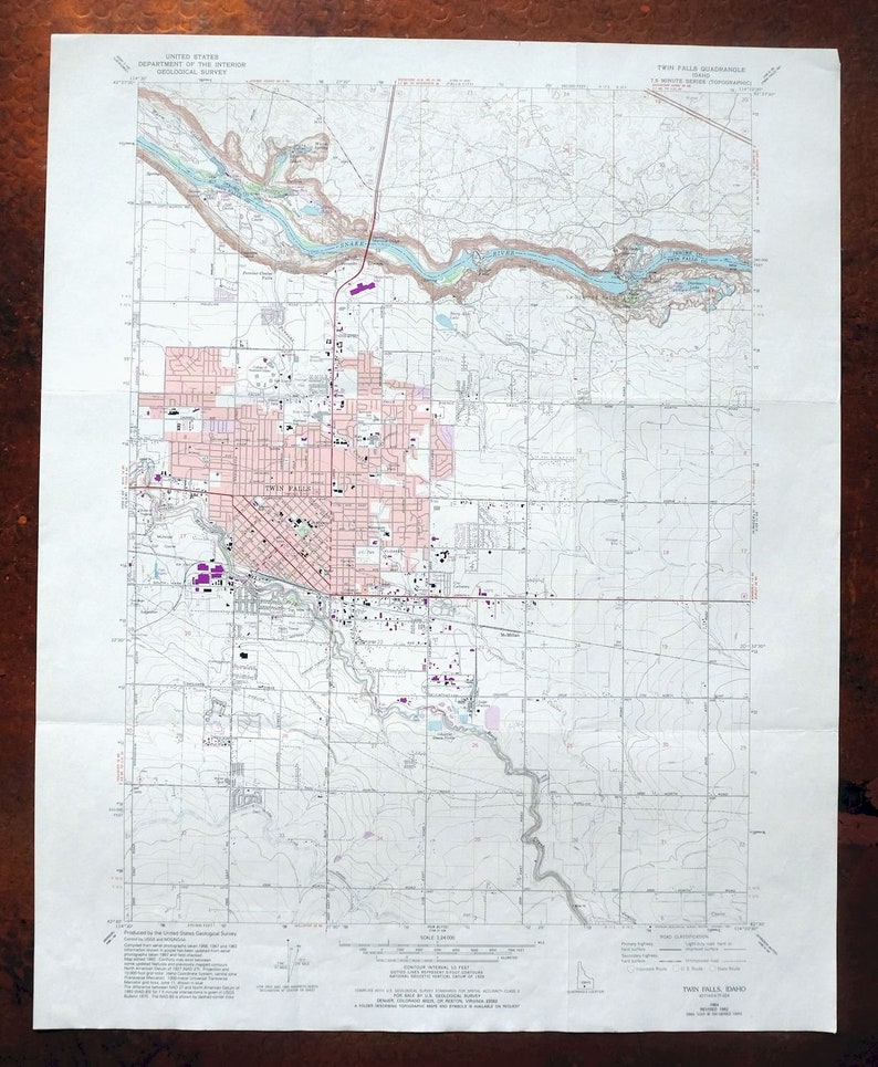 Twin Falls Snake River Kimberly Idaho Original USGS Etsy